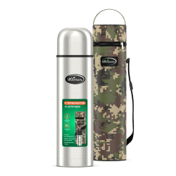 Термос Biostal в чехле с ситечком и двумя чашками (1,2 литра), стальной