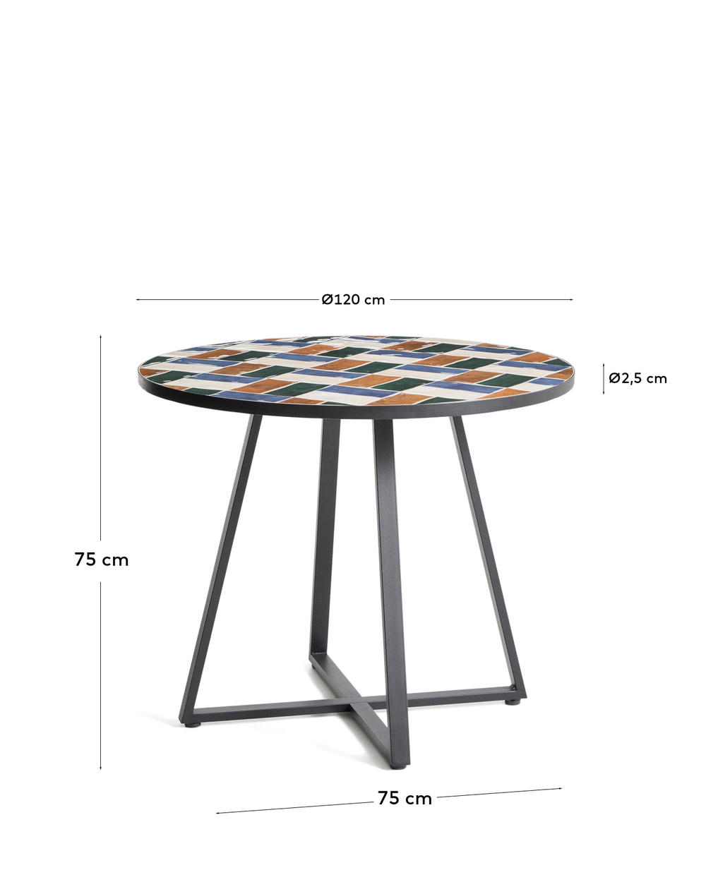 Уличный стол Tella из зеленой стали с разноцветной плиткой 90 см
