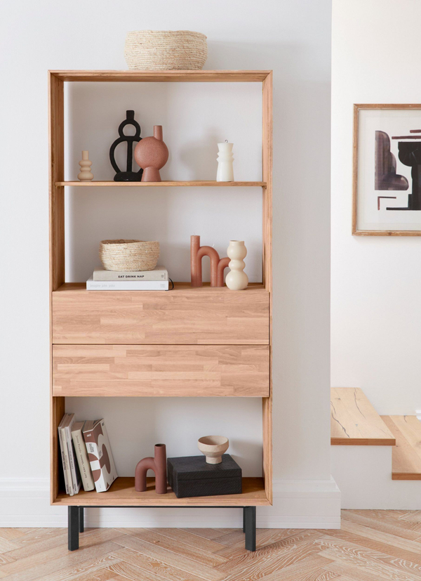 Книжный шкаф, 86х31х186, стеллаж, из дуба в стиле лофт, MAKOSA