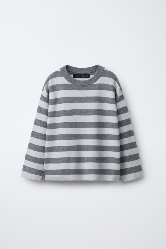 ZARA ТРИКОТАЖНАЯ ФУТБОЛКА В ПОЛОСКУ, СЕРЫЙ