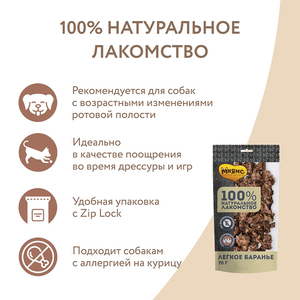 Лакомство Мнямс На каждый день для собак Легкое баранье 70 г