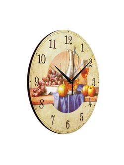 Часы настенные деревянные IDEAL "Вино и фрукты", 30 см, бесшумные Декор для дома, подарок