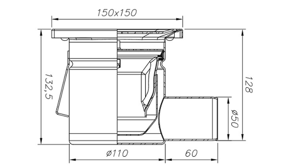 Wm150/50H1 Трап горизонтальный из нержавеющей стали с перфорированной решеткой