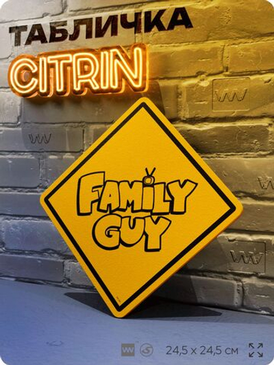 Табличка декоративная "Family Guy" из сериала Гриффины на дверь и стену, прикольная штука в подарок фанату, декоративный знак ЦИТРИН, 24,5х24,5 см, пластиковая, Айдентика Технолоджи