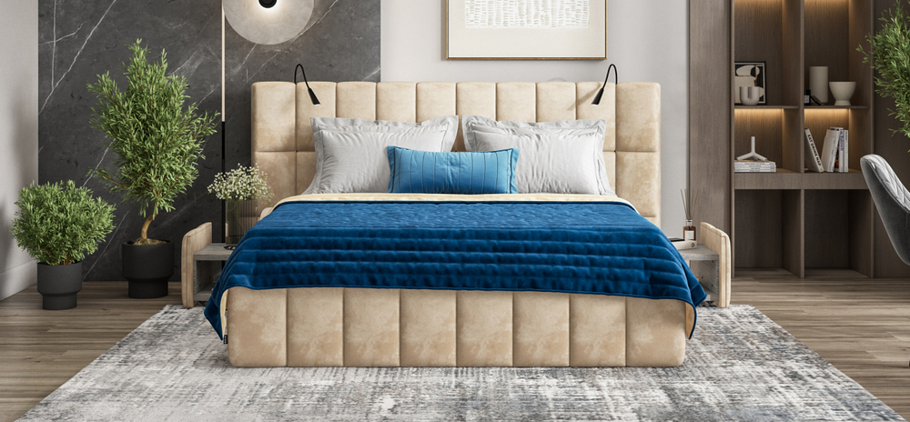 Босс.ХО покрывало Велюр Монолит индиго, Велюр Монолит сенд