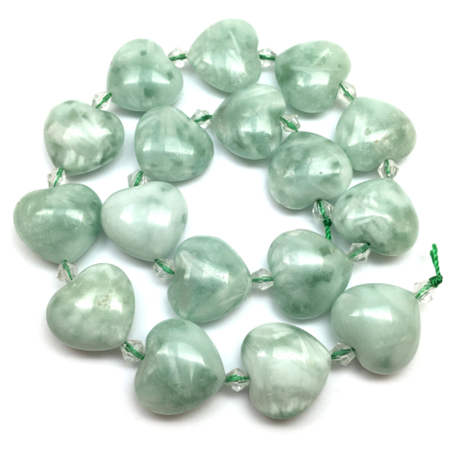 Ангелит зеленый 20х18 мм, бусины - сердечки