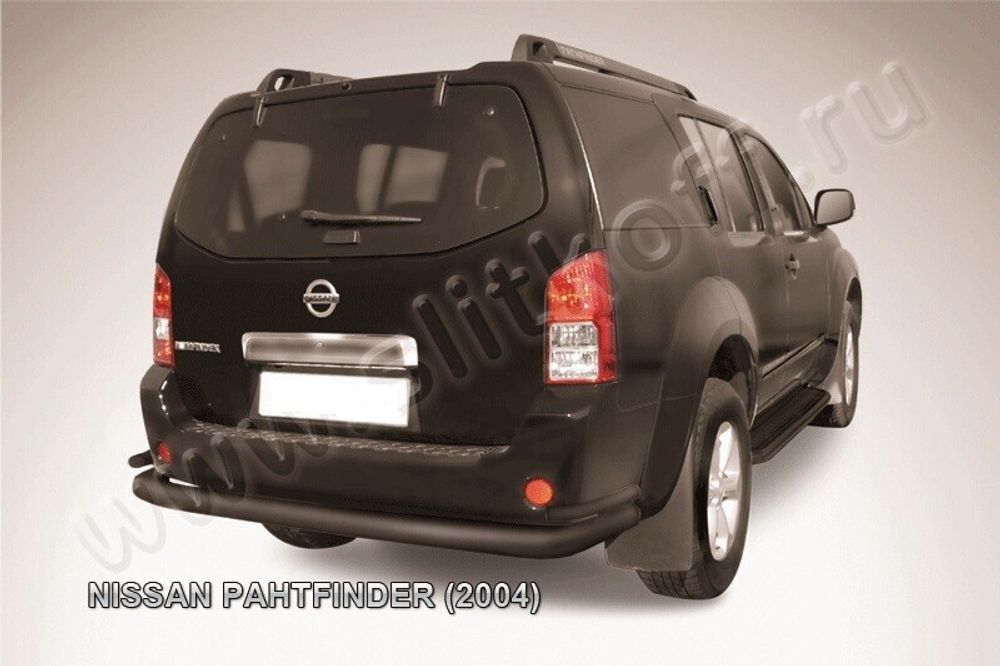 Защита заднего бампера (нержавейка) Nissan Pathfinder R51 (2004-2010) d76+d42 (черный)
