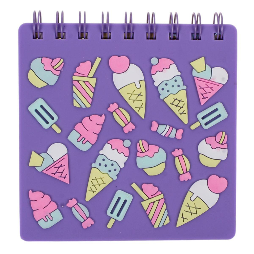 Блокнот "Icecream" 11,8*12,6 см 80л спираль силиконовая обложка, 4 дизайна