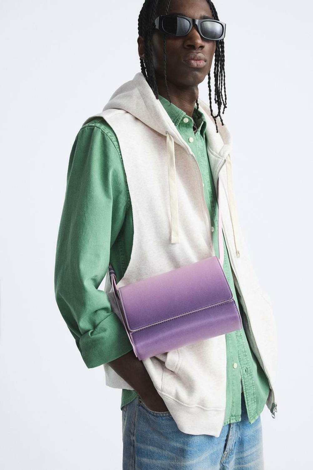 ZARA СУМКА С ЭФФЕКТОМ ОМБРЕ И КЛАПАНОМ, ЦВЕТ МАЛЬВЫ