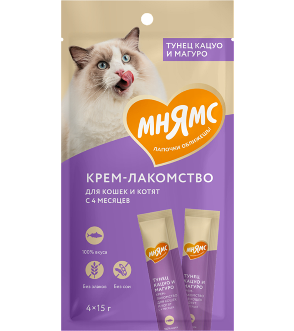 Мнямс Крем Лакомство с тунцом Кацуо и Магуро 15гр.*4шт.