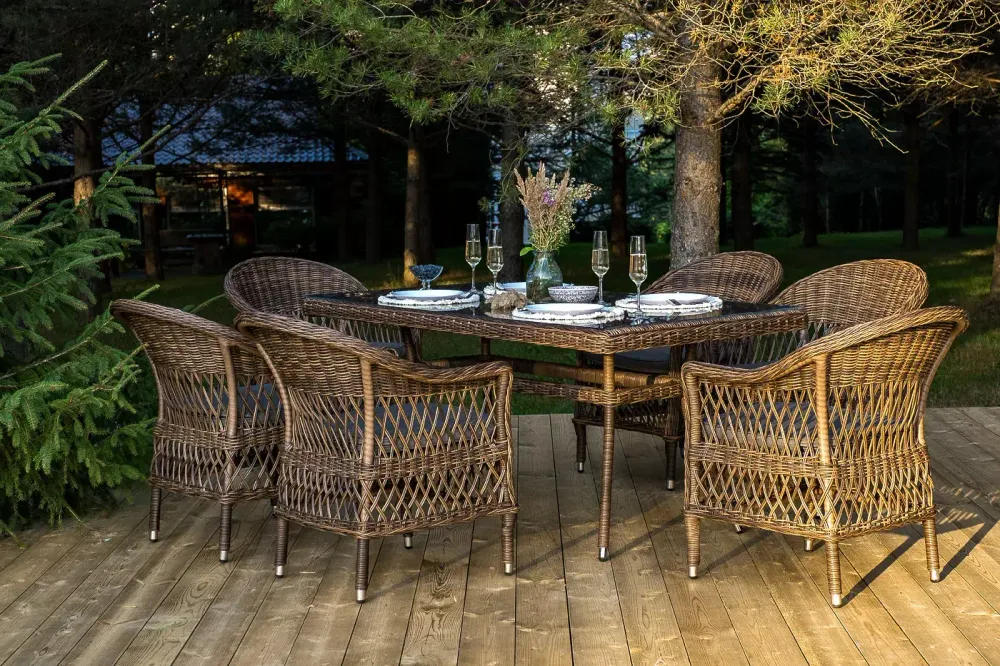 "Амароне" обеденная группа из искусственного ротанга на 6 персон, цвет коричневый