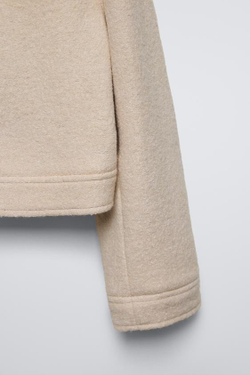 ZARA ЖАКЕТ ИЗ СМЕСОВОЙ ШЕРСТИ БУКЛЕ С БАНТОМ, ЭКРЮ
