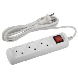 Удлинитель электрический ЭРА U-3s-1,5m-2x1 без заземления c выключателем 3 розетки 1,5м ПВС 2x1мм2 10А | Бытовые удлинители