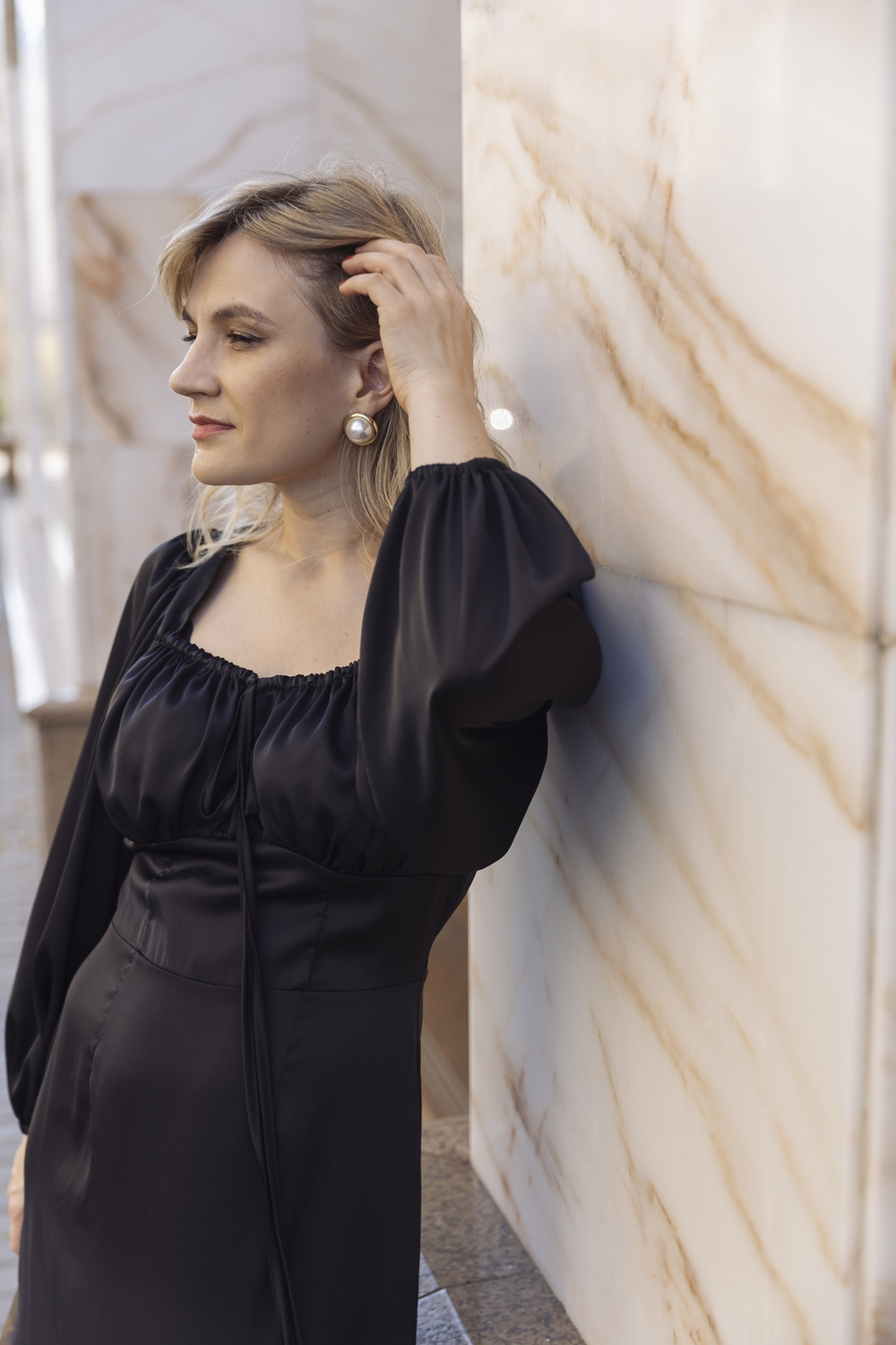 Платье «крестьянка» черный шелк