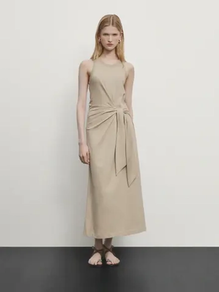 Massimo Dutti Платье миди с завязками, дымчатый