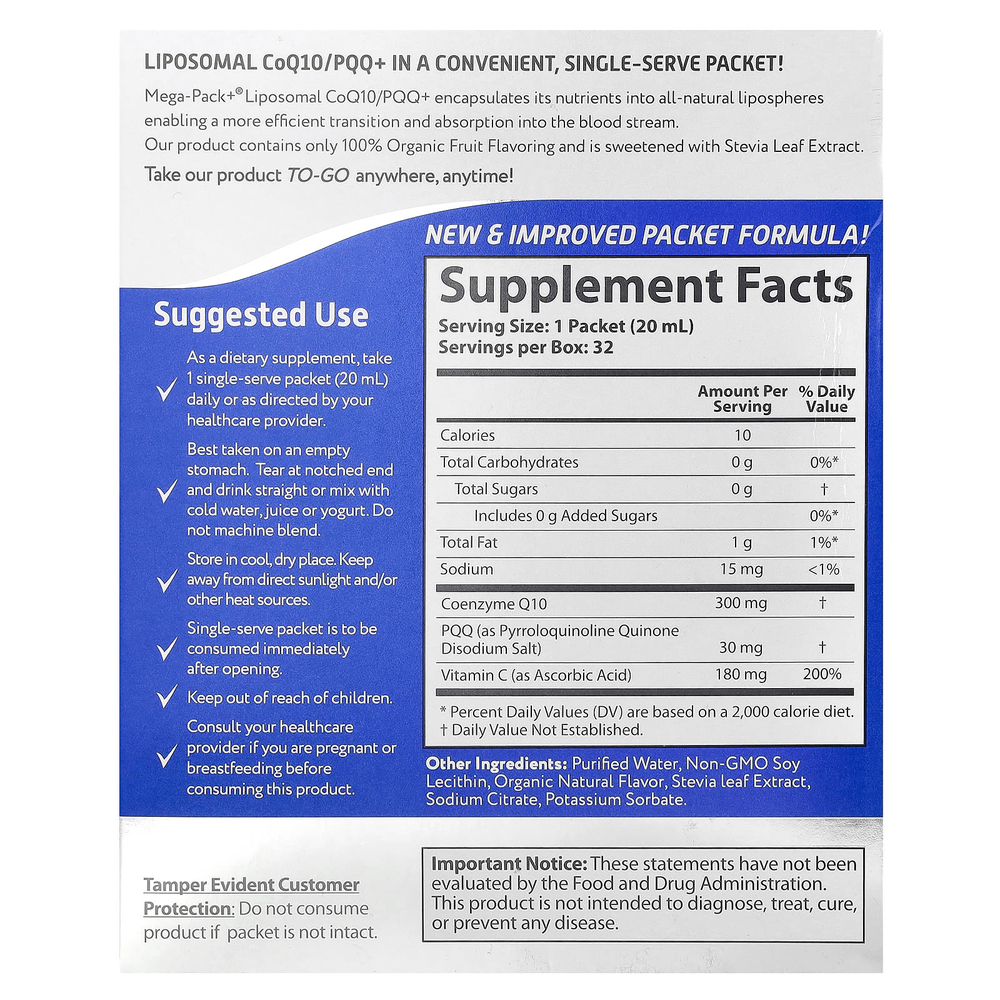 Aurora Nutrascience, Липосомальный коэнзим Q10 / PQQ +, 32 пакетика по 20 мл (0,68 жидк. Унции)