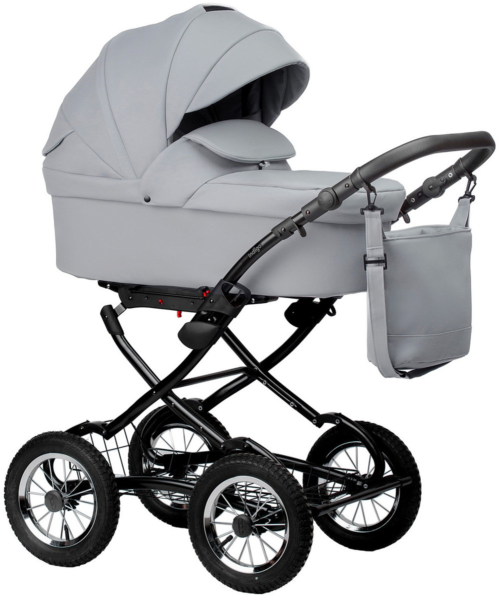 Детская коляска Indigo Barbara Eco Classic 3 в 1 с автокреслом Avionaut Cosmo Grey Be04 св.серая кожа
