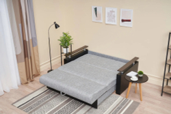 Диван-кровать Сантана, рогожка/экокожа, серый/чёрный, аккордеон