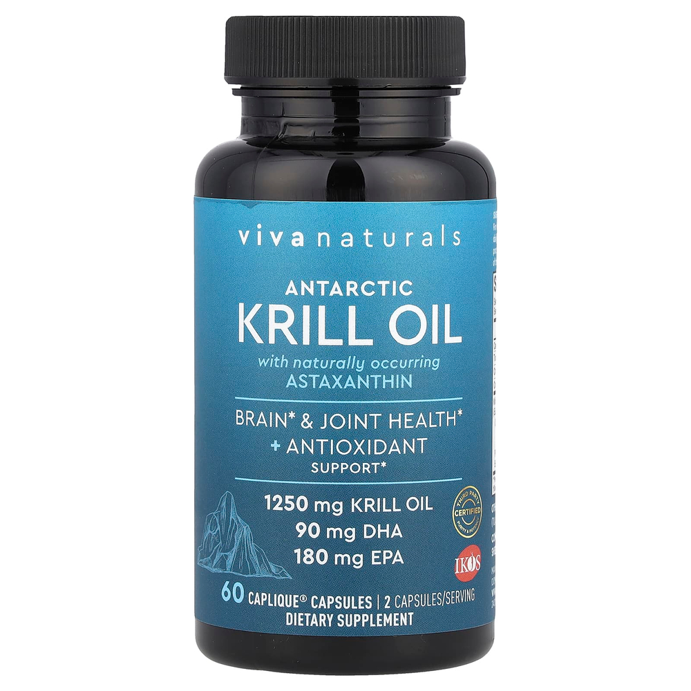 Viva Naturals, масло антарктического криля с астаксантином, 60 капсул Caplique