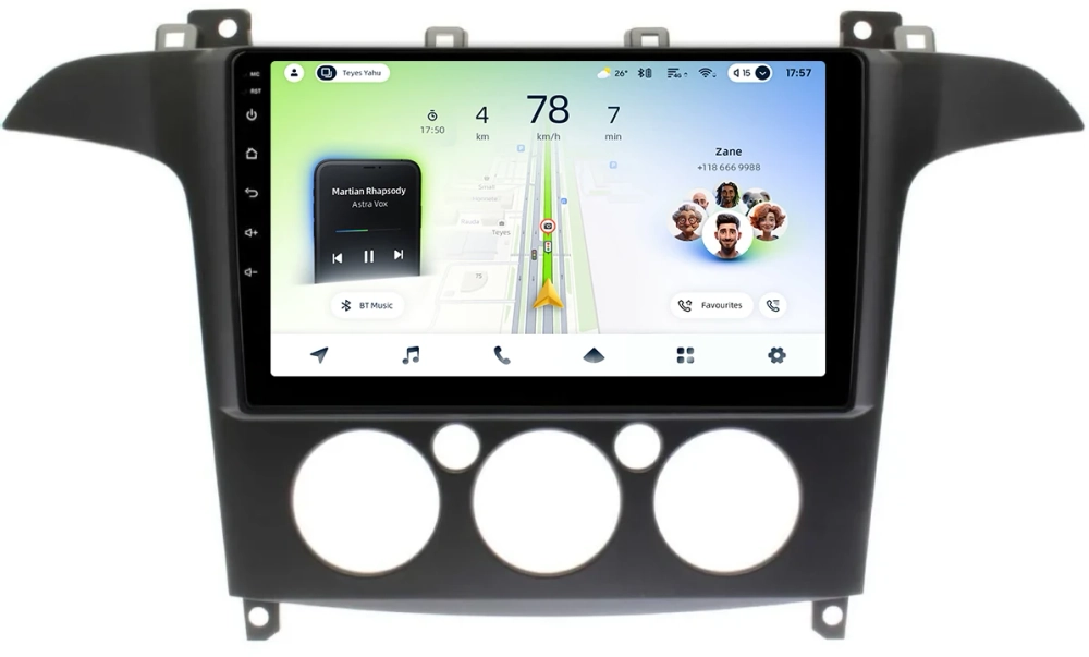 Магнитола для Ford S-Max, Galaxy 2 2006-2015 (кондиционер) - Teyes CC4L монитор 9" IPS на Android 14, Snapdragon 662, CarPlay, 4G SIM-слот