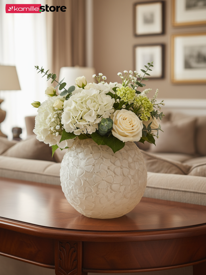 Ваза декоративная для цветов 20 см. стеклянная "Шар" с рельефным цветочным орнаментом