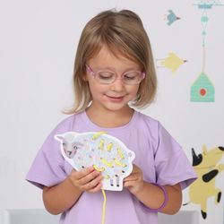 Игра-шнуровка «Веселые шнурочки». Единорог, сова, овечка