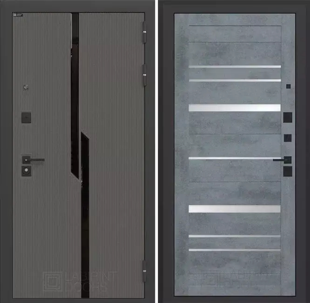 Входная металлическая дверь CARBON (Карбон) с зеркалом 20 Бетон темный / Графит Лофт
