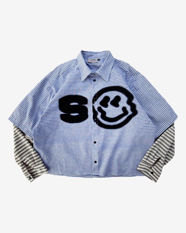 Рубашка Line укороченная голубая / белая / серая - фото 1