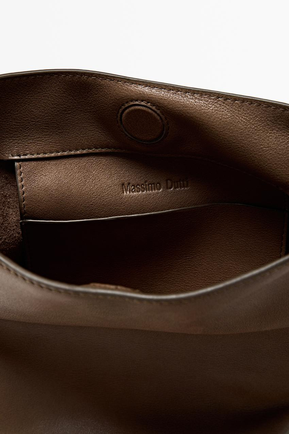 Massimo Dutti Мини-сумка-ведро из кожи наппа, натуральный