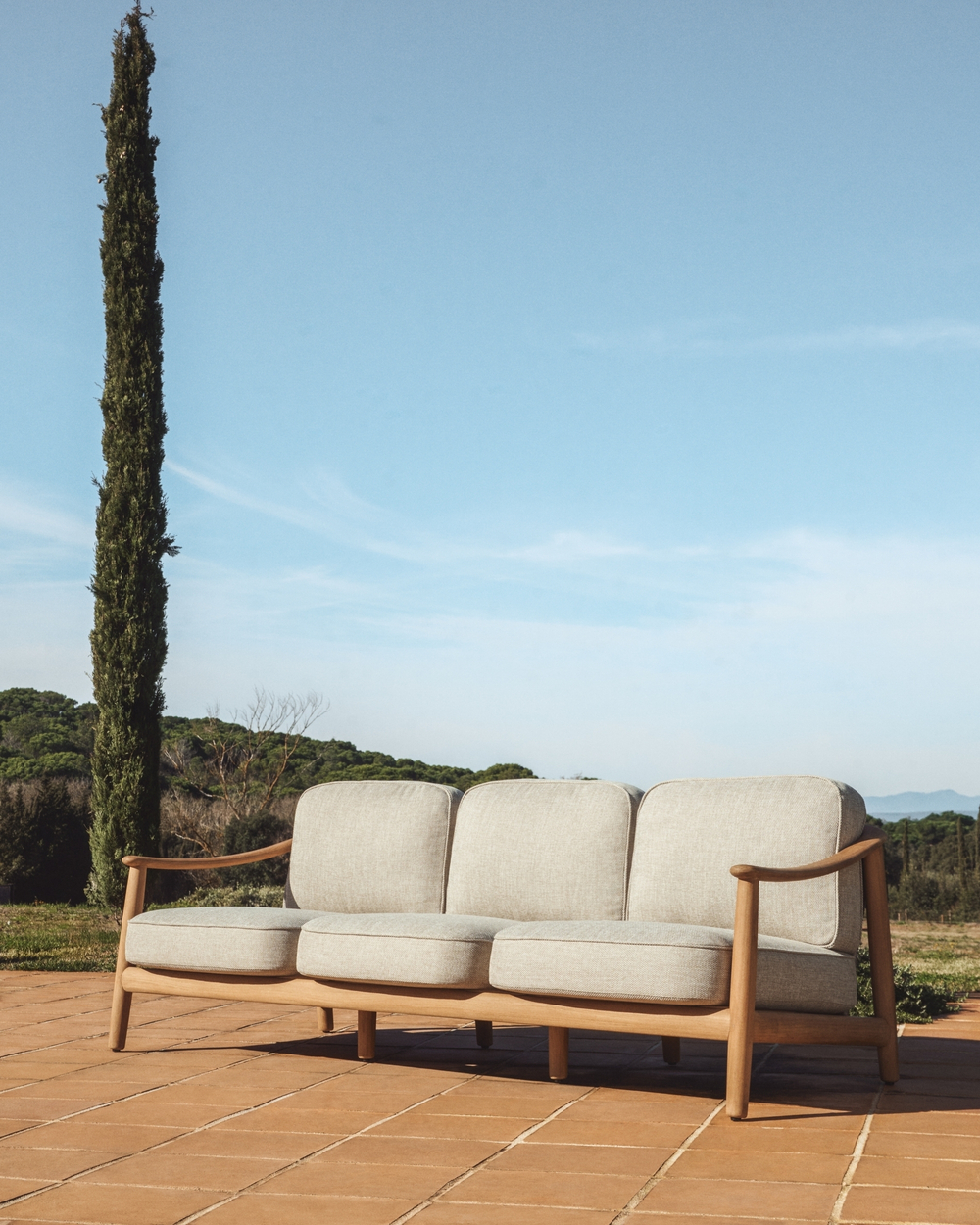 Уличный 3-х местный диван Elunda из тикового дерева и бежевой веревки