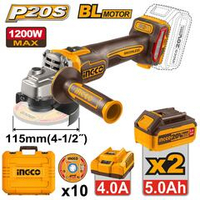 Аккумуляторная УШМ 20В, BL 115/125мм 2хАКБ 5Ач и ЗУ 4A SUPER INGCO CAGLI2211532 INDUSTRIAL