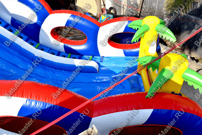 Коммерческий надувной батут-горка "Дракон" 10*5*8 м,без шипов сине-белый