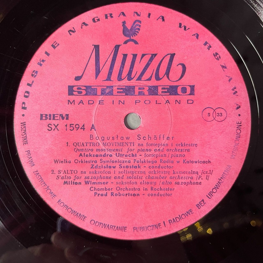 Винтажная виниловая пластинка LP Boguslaw Schaffer Quattro Movimenti, S'Alto, Koncert Jazzowy (Польша 1978)