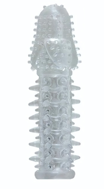 Прозрачная насадка с шишечками и шипами - 13,5 см. (Цвет: прозрачный)