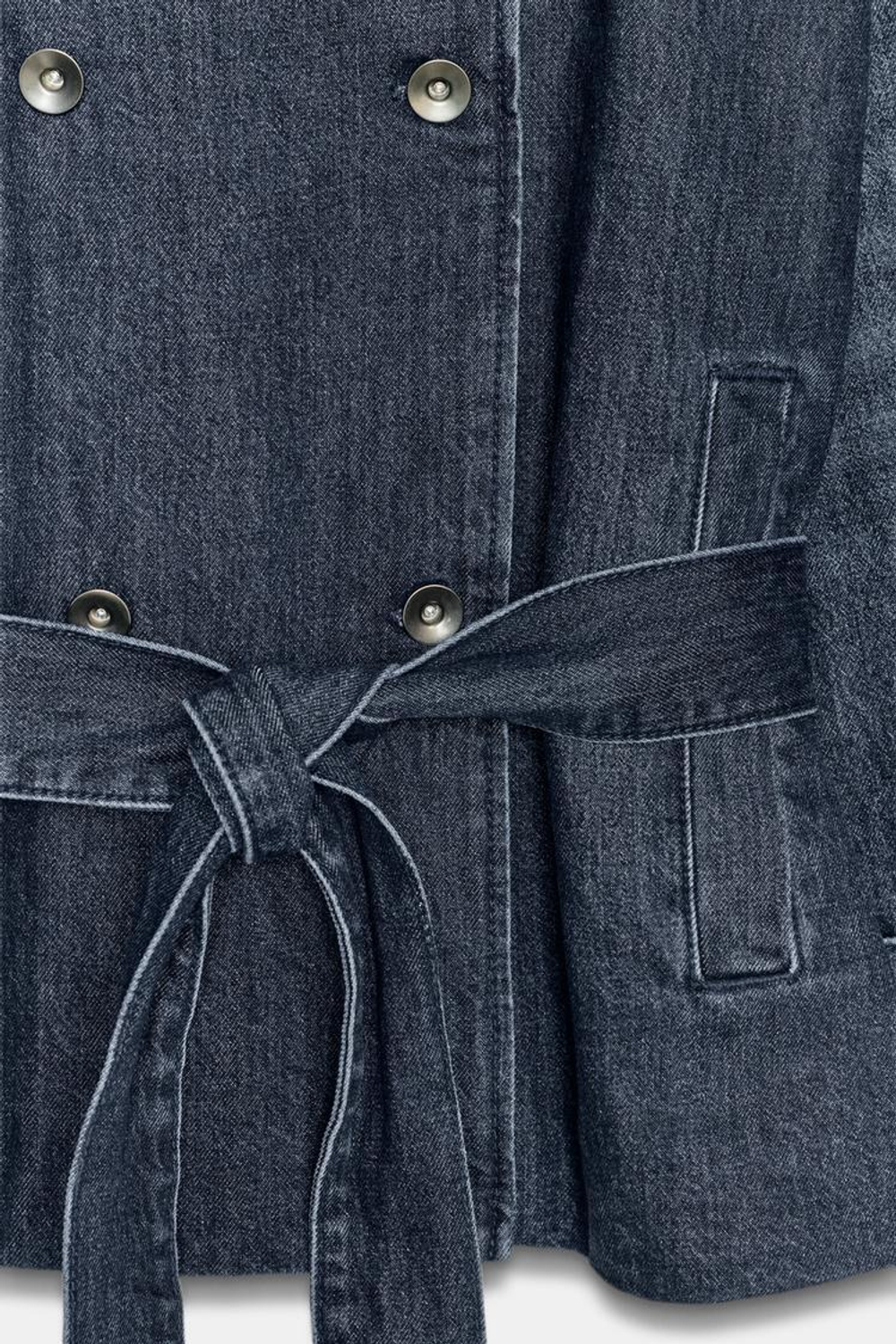 ZARA ДЖИНСОВЫЙ ТРЕНЧ МИДИ TRF С ПОЯСОМ, МОРСКОЙ СИНИЙ