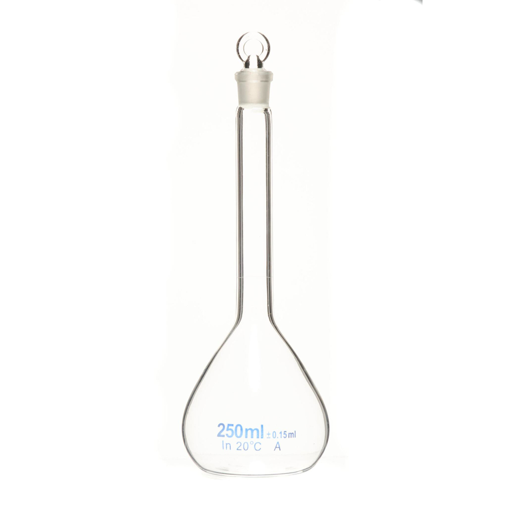 Колба мерная, 250 мл, светлое боросиликатное стекло, стеклянная пробка