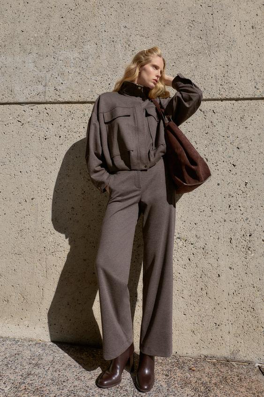 ZARA БРЮКИ ПРЯМОГО КРОЯ С ВЫСОКОЙ ПОСАДКОЙ, КОРИЧНЕВЫЙ МЕЛАНЖ