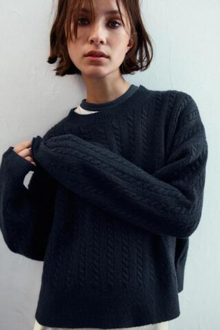 ZARA СВИТЕР С УЗОРОМ «КОСЫ», МОРСКОЙ СИНИЙ