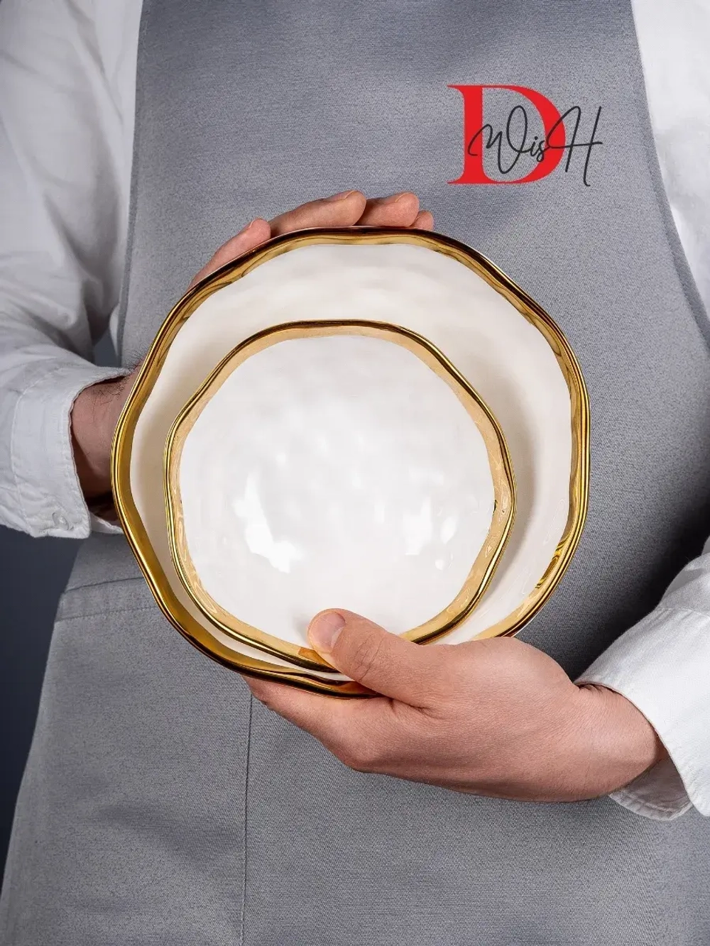 Набор из 6 глянцевых тарелок глубоких мятый фарфор 20 см