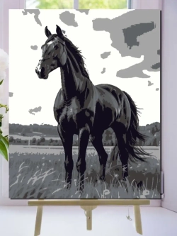 Картина по номерам черно-белая Лошадь