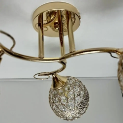 Люстра потолочная с лампочками, с хрусталем, на кухню, золотая, E27