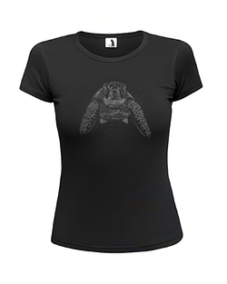 Футболка с черепахой женская приталенная черная с серым рисунком