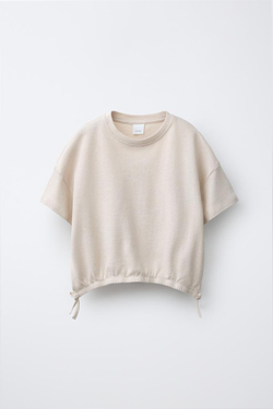 ZARA КОМПЛЕКТ ИЗ ФУТБОЛКИ С ЗАВЯЗКАМИ И БРЮК-ДЖОГГЕ, ПЕСОЧНЫЙ