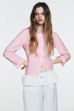 ZARA БРЮКИ ИЗ НЕЙЛОНА С НАКЛАДНЫМ ПОЯСОМ, БЕЛЫЙ