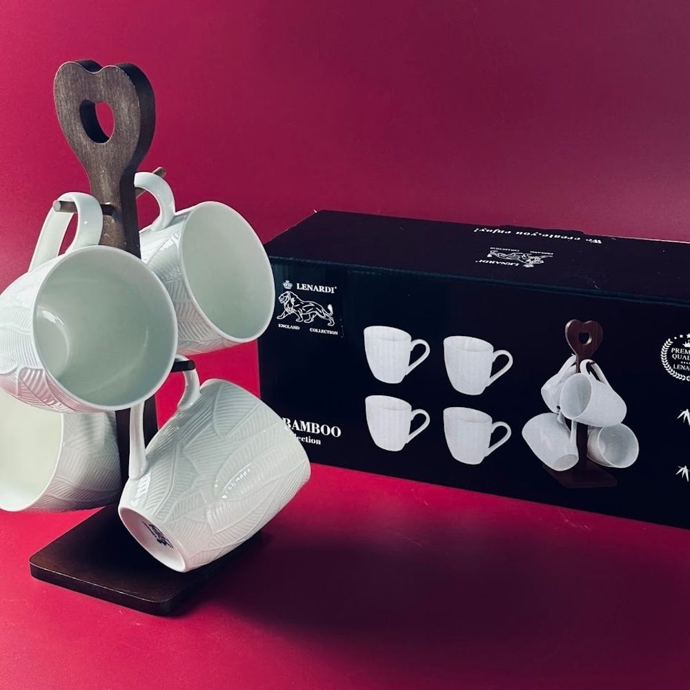 Lenardi 235-075 Набор из 4 кружек 360мл на подставке TROPICAL в под.уп.(х6)Фарфор