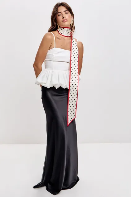 Топ с баской баллон кремового цвета