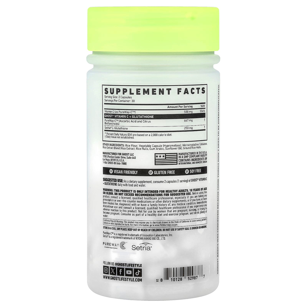 Ghost, Basics, витамин C + глутатион, 60 растительных капсул