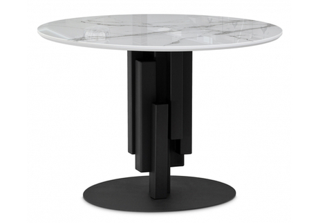Стол стеклянный Woodville Калипсо 110 белый мрамор, черный, ножки черные