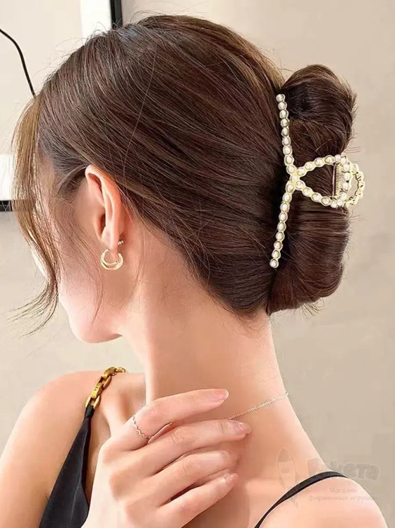 Заколка крабик краб для волос женский детский жемчужный