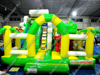 Коммерческий батут "Белый клык" желто-зелёный с механизированной головой, размер 6*5*4 м